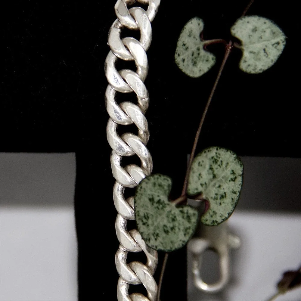 VTG HEAVY Sterling Silver Curb Link Bracelet 8.8mm 33g 925 Mens Jewelry 8.25in